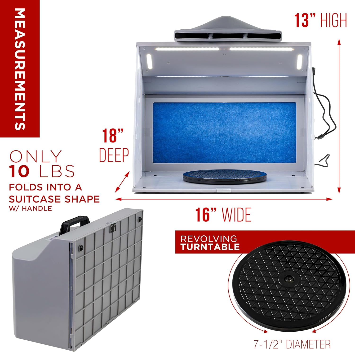 Master Airbrush Portable Airbrush Spray Booth Kit with Dual Exhaust Fans, 4 LED Lights, Turntable & Extension Hose, 16'x18'x13' Hobby Airbrush Booth for Painting, Models, Arts, Crafts, Cakes