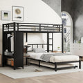 JIVOIT Metal Bunk Bed with Trundle, Twin Over Twin Bunk Bed with Foldable Desk, Built-in Wardrobe, Ladders and Safety Guard, Noise-Reduced Design, Space-Saving, No Box Spring Needed