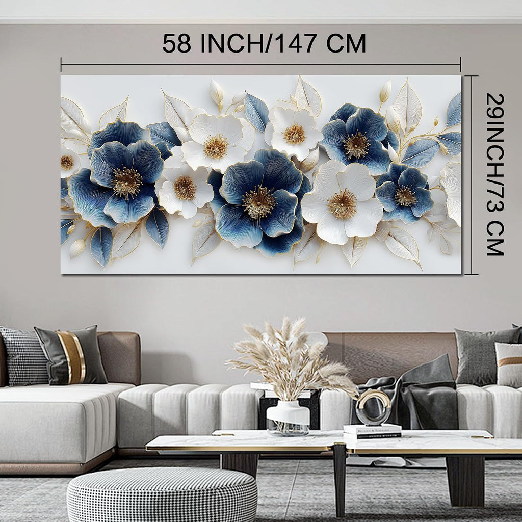 Large Canvas Wall Art for Living Room Blue and White Floral Print Painting wall Decor for Bedroom Office Modern Home Botanical Framed Wall Decorations Artwork Size 30x60 Ready to Hang
