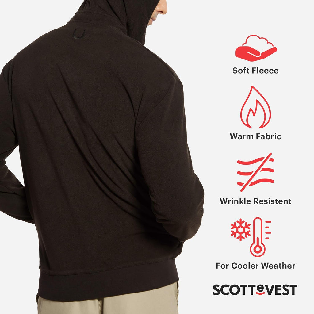 SCOTTeVEST Microfleece Hoodie for Men - 21 Hidden Pockets - Warm Fleece Zip Up Sweatshirt for Travel & More