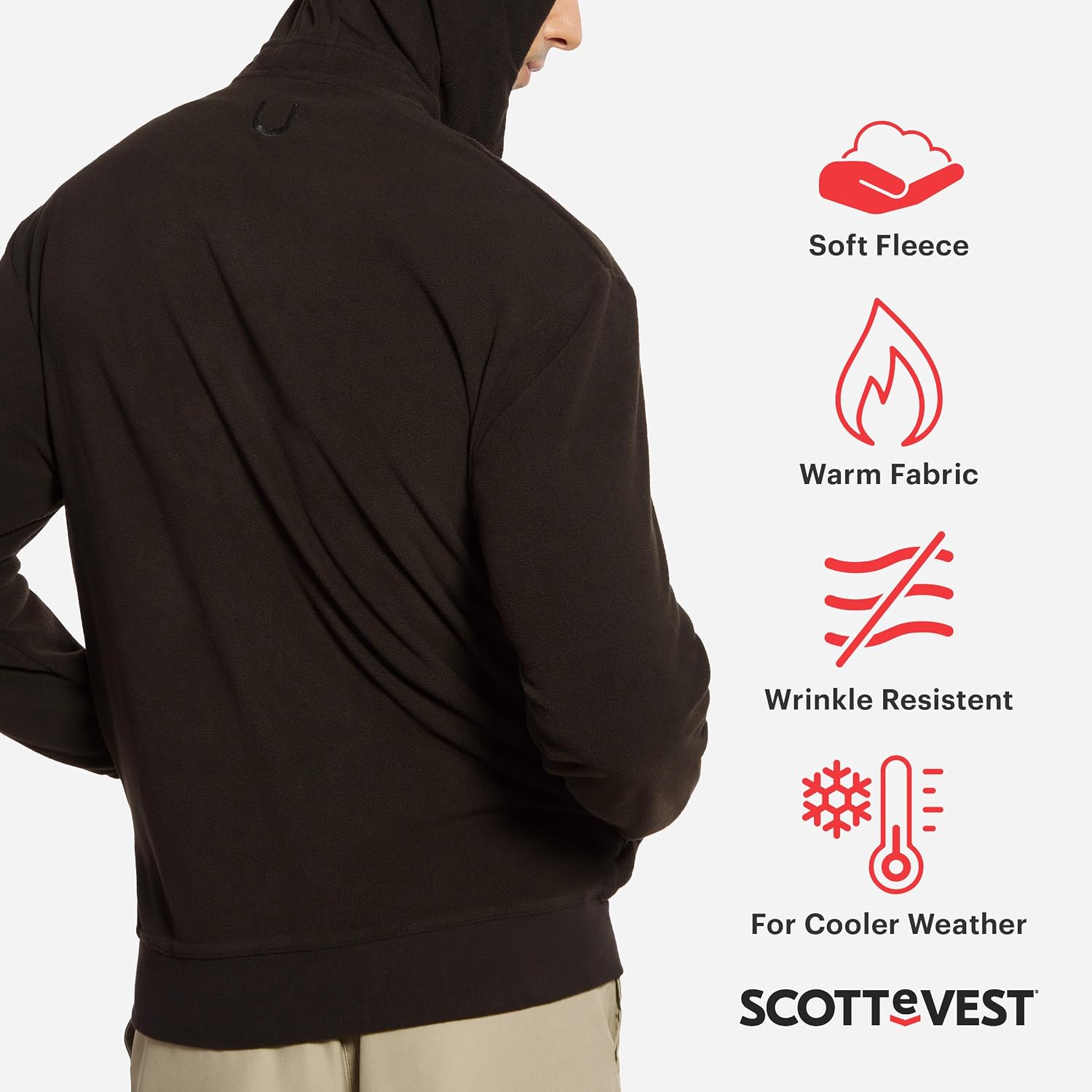 SCOTTeVEST Microfleece Hoodie for Men - 21 Hidden Pockets - Warm Fleece Zip Up Sweatshirt for Travel & More