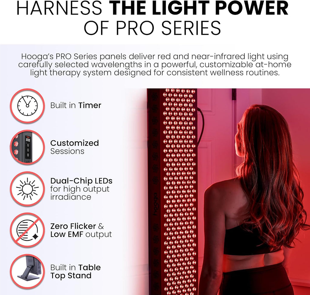 Hooga Red Light Therapy Panel Device – 660nm Red & 850nm Near Infrared Light Therapy, LED Light Therapy Lamp for Face & Body, Dual Chip LEDs, Timer, Adjustable Stand – PRO300