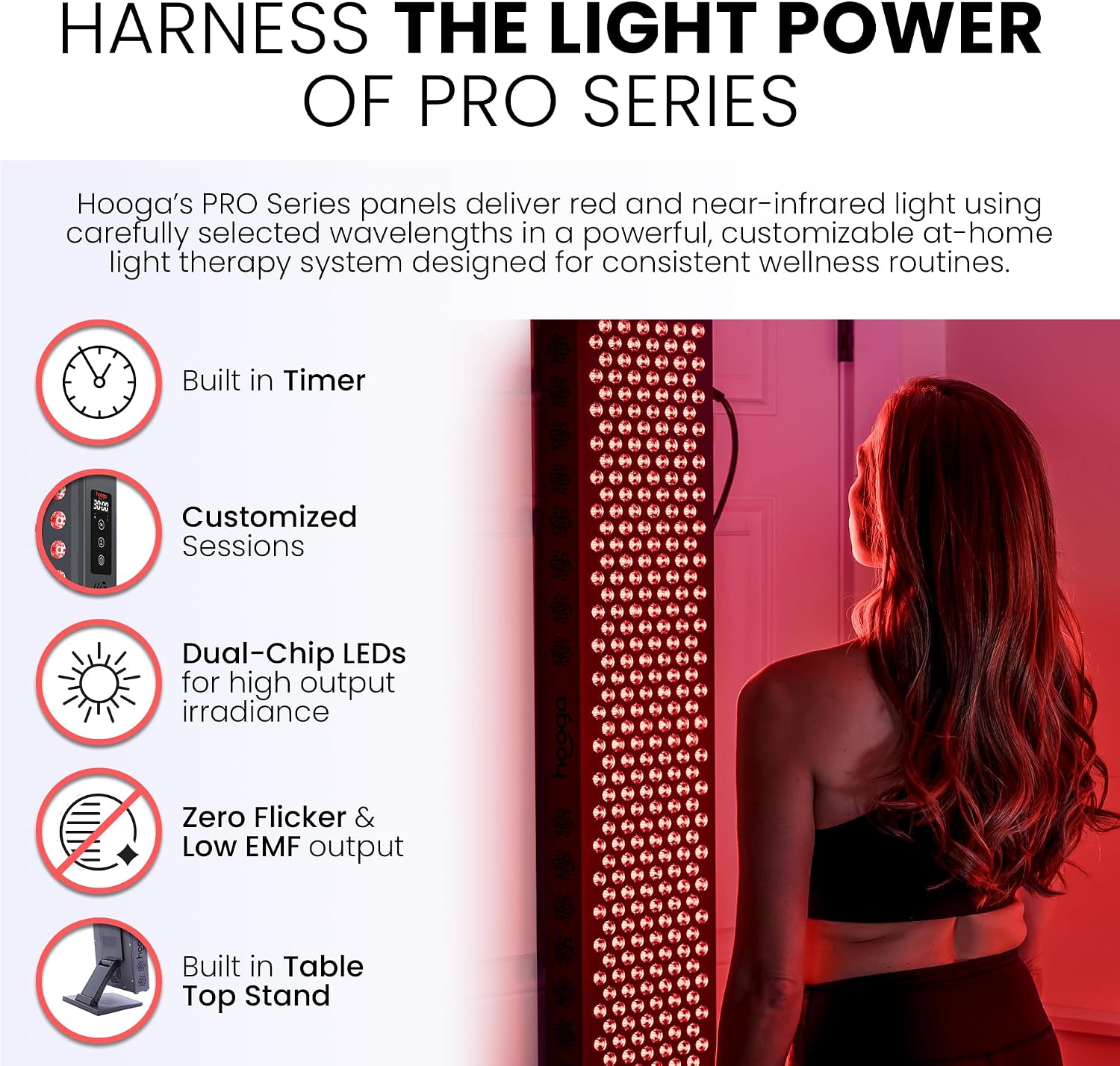 Hooga Red Light Therapy Panel Device – 660nm Red & 850nm Near Infrared Light Therapy, LED Light Therapy Lamp for Face & Body, Dual Chip LEDs, Timer, Adjustable Stand – PRO300