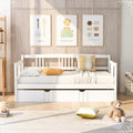 Twin Metal Platform Bed Frame, White Bed Set Solid Wood Bohemian Sofa Bed with Slats Daybed with Trundle for Teen Adult Bedroom Living Room
