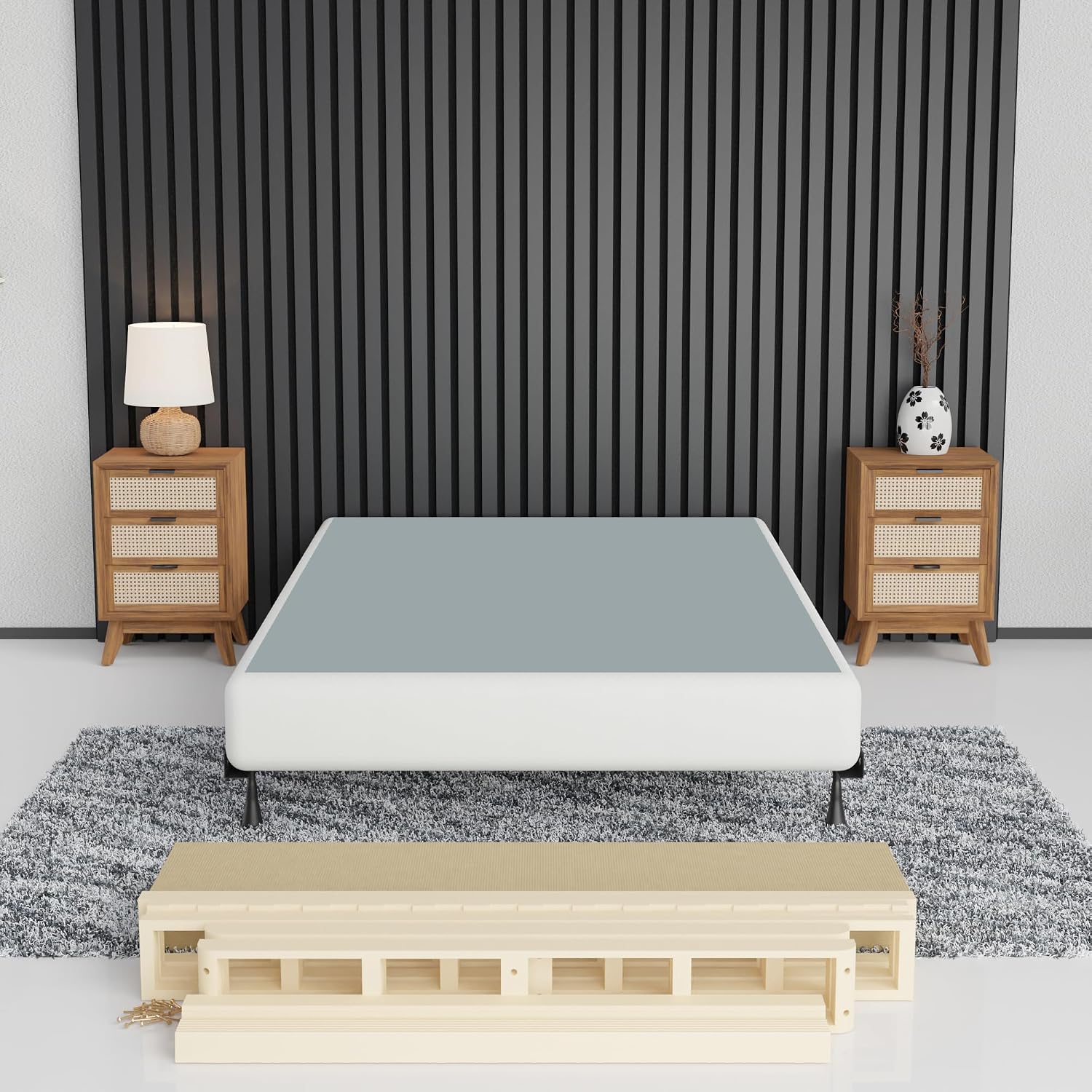 Nutan, 8-Inch Sturdy Box Spring for Mattress Support-Durable and Easy to Assemble Natural Wood Foundation for Twin, White