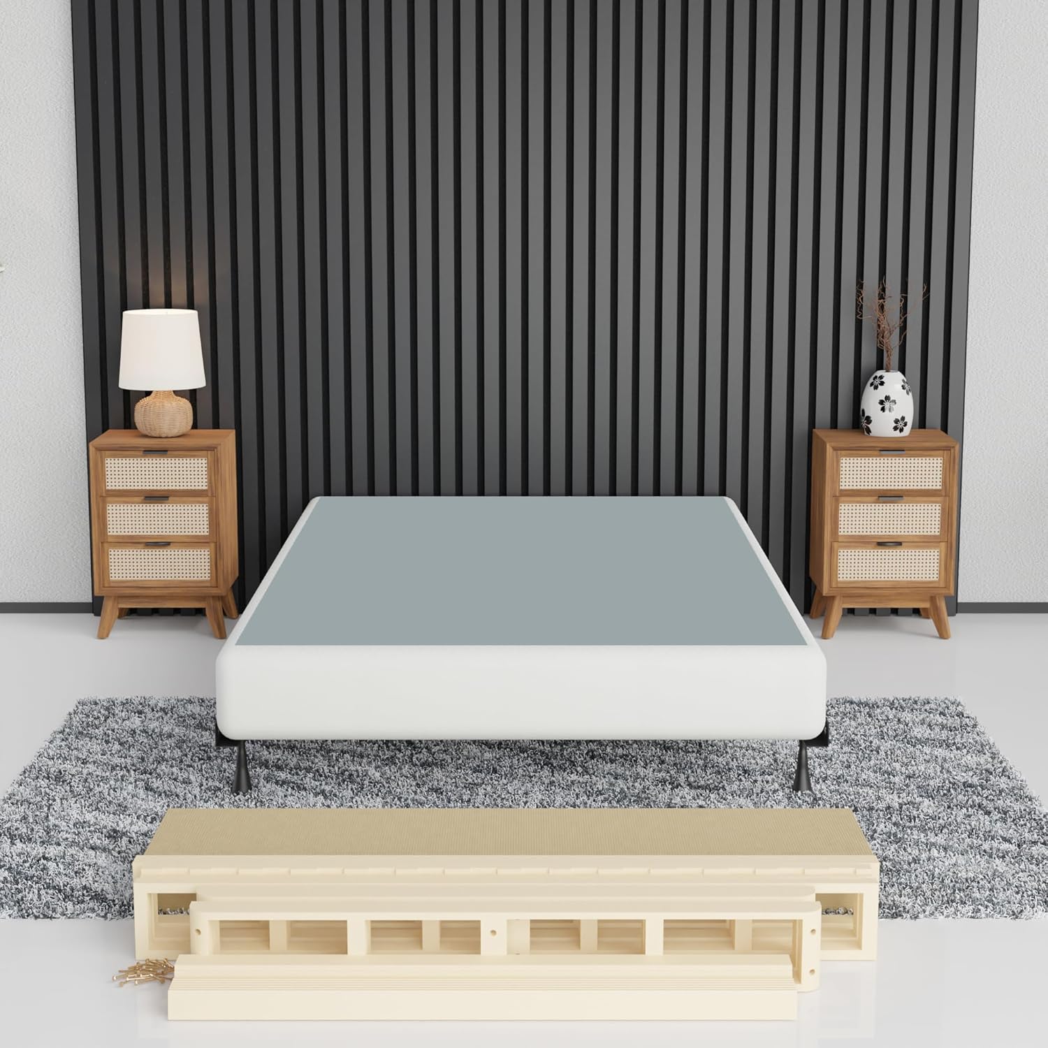 Nutan, 8-Inch Sturdy Box Spring for Mattress Support-Durable and Easy to Assemble Natural Wood Foundation for Twin XL, White