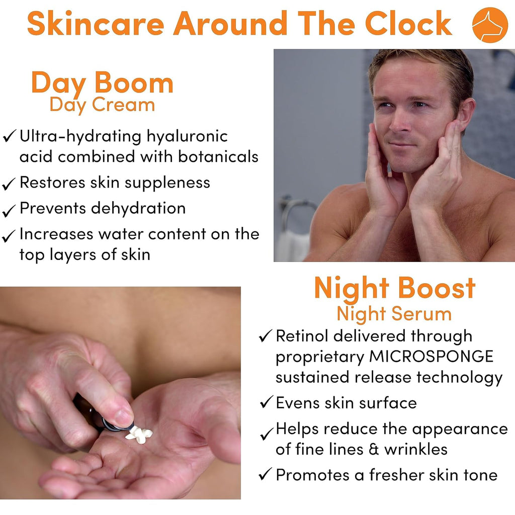Dogface Deluxe Kit – Men's Red Light Facial Brush with Silicone Bristles, Hyaluronic Acid, Retinol Night Serum, Technobrush, Wakeup Gel, Day Boom, Night Boost - Free Shower Caddy