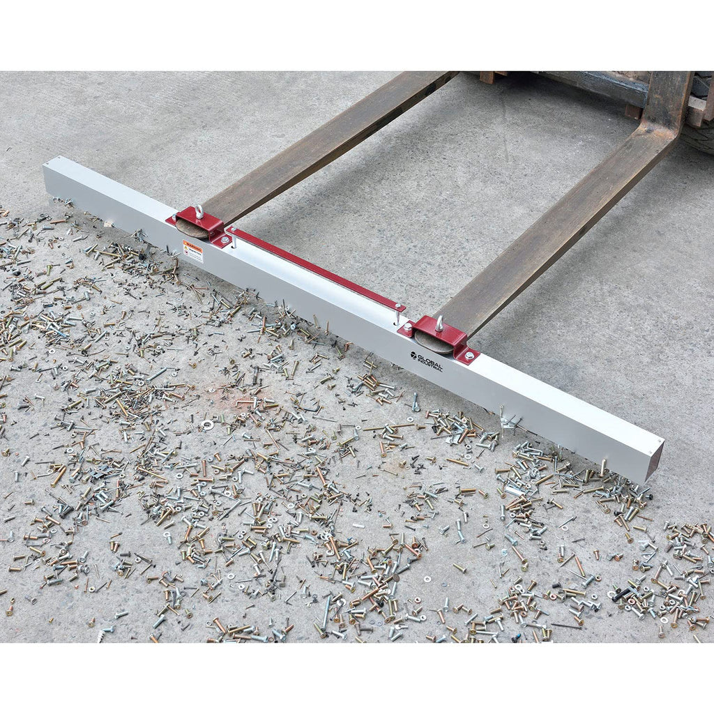 Global Industrial Hang-Type Magnetic Sweeper with Forklift Hanger, 84' Cleaning Width, Picks Up Steel, Nails, Wire, Screws and Other Metallic Debris Off Floors