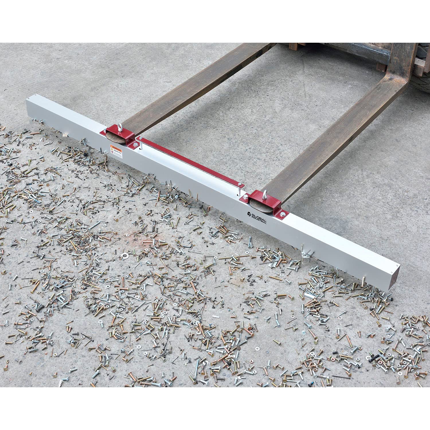 Global Industrial Hang-Type Magnetic Sweeper with Forklift Hanger, 84' Cleaning Width, Picks Up Steel, Nails, Wire, Screws and Other Metallic Debris Off Floors