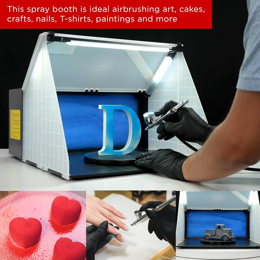 Master Airbrush Portable Airbrush Spray Booth Station with LED Lights, 25W Fan, Turntable & 6' Exhaust Hose, 16.5'x19'x13.5' Hobby Airbrush Booth for Painting, Models, Arts, Crafts, Cakes