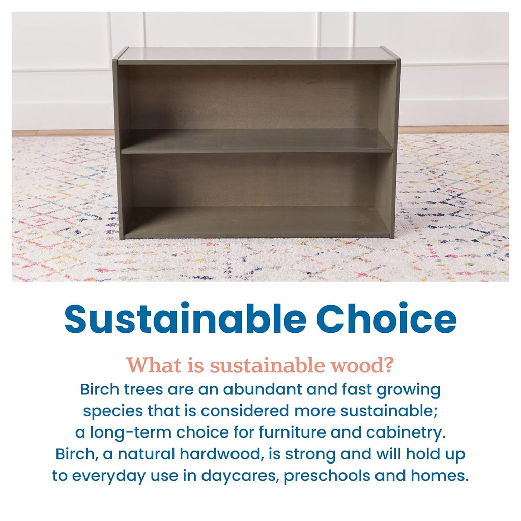 ECR4Kids Streamline 2-Shelf Single-Sided Storage Cabinet, 24in, Classroom Furniture, Grey Wash