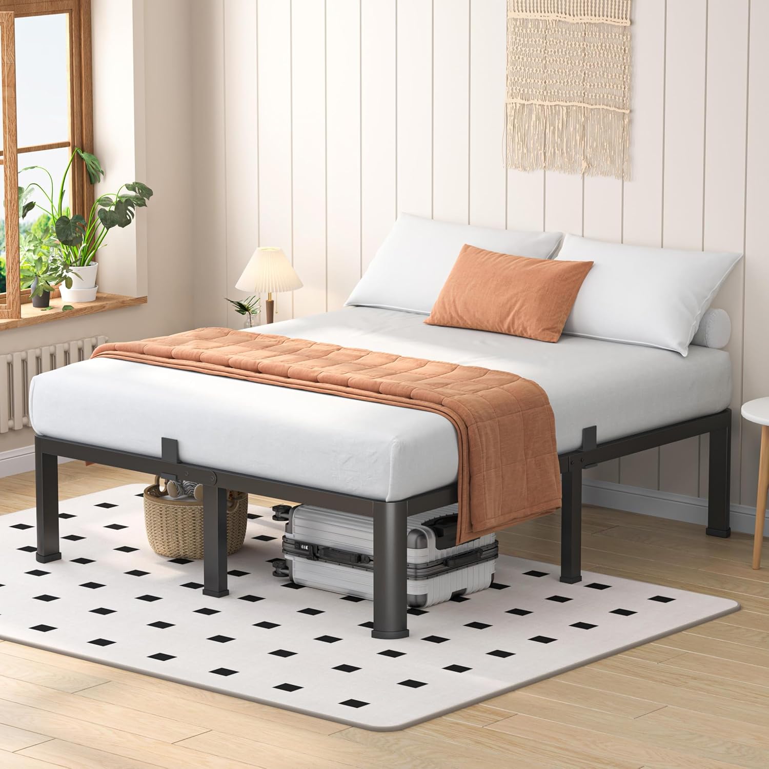 VIPSHOW 20 Inch Queen Heavy Duty 3500 lbs Bed Frame with Round-Corner Legs & Anti-Squeak Design – Quick Assembly Metal Platform, No Box Spring Needed
