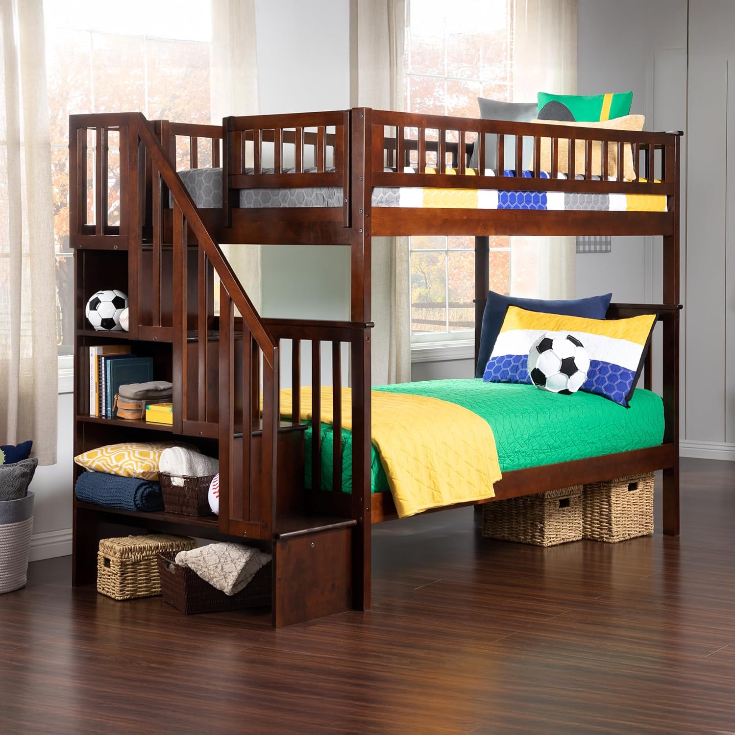 AFI, Woodland Staircase Bunk Bed Twin Over Twin, Walnut