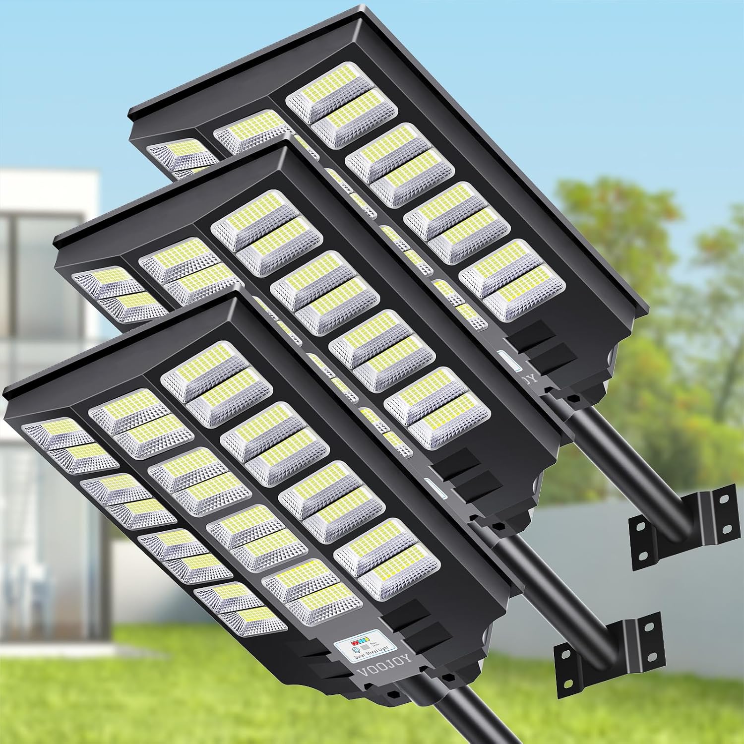 VOOJOY Solar Street Lights Outdoor Waterproof, Dusk to Dawn Solar Lights Outdoor with Motion Sensor and Remote Control for Yard, Parking Lot, Garage, Street, 3 Pack