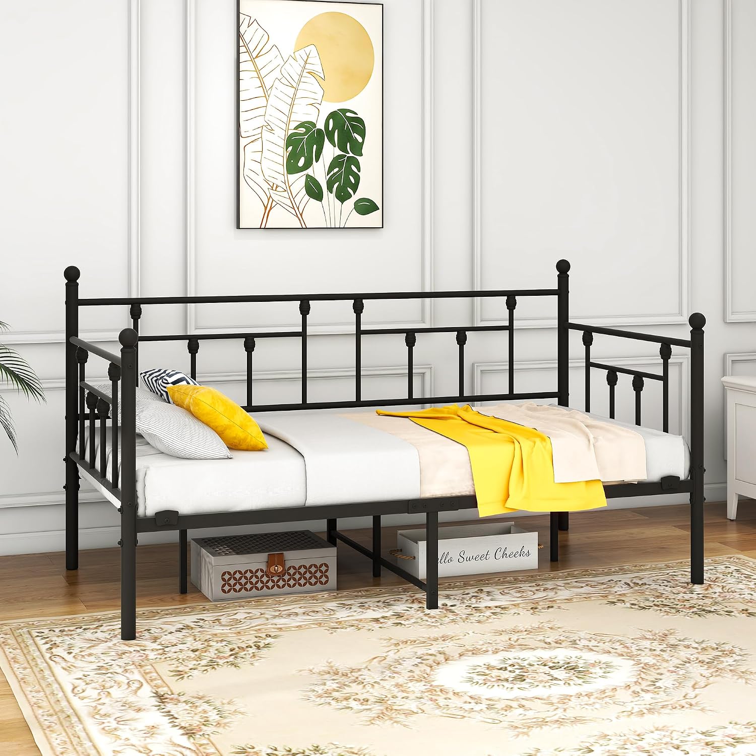 Metal Daybed Frame with Steel Slats Platform Furniture, Twin Size with Multifunctional Mattress Foundation, Black