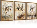 Vintage Animal Wall Art Baby Boy Room Canvas Wall Decor Farmhouse Animal Posters Kids Nursery Hunting Art Prints Rustic Deer Fish Pictures Mallard Duck Painting for Bedroom 24x36x3 Inch Framed