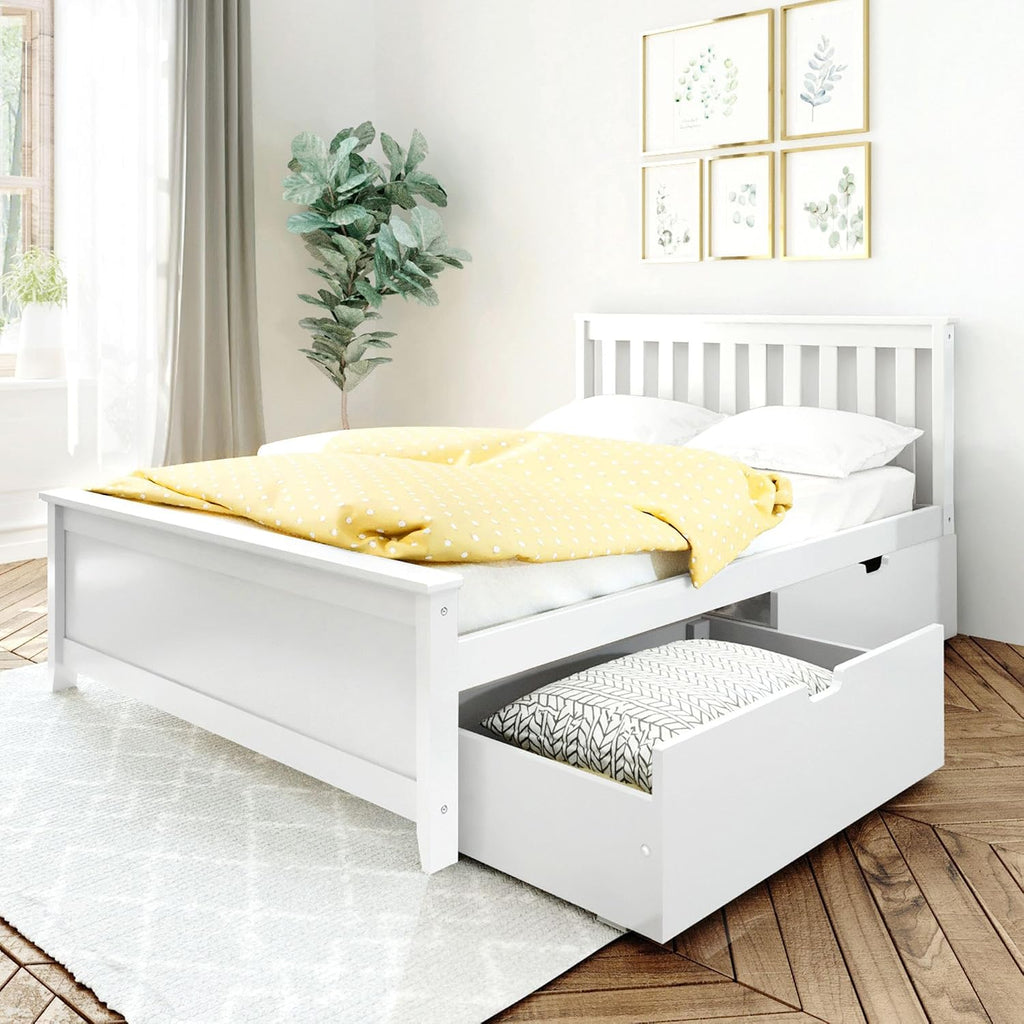 Max & Lily Classic Full Bed, Slatted Headboard, with Storage Drawers, White