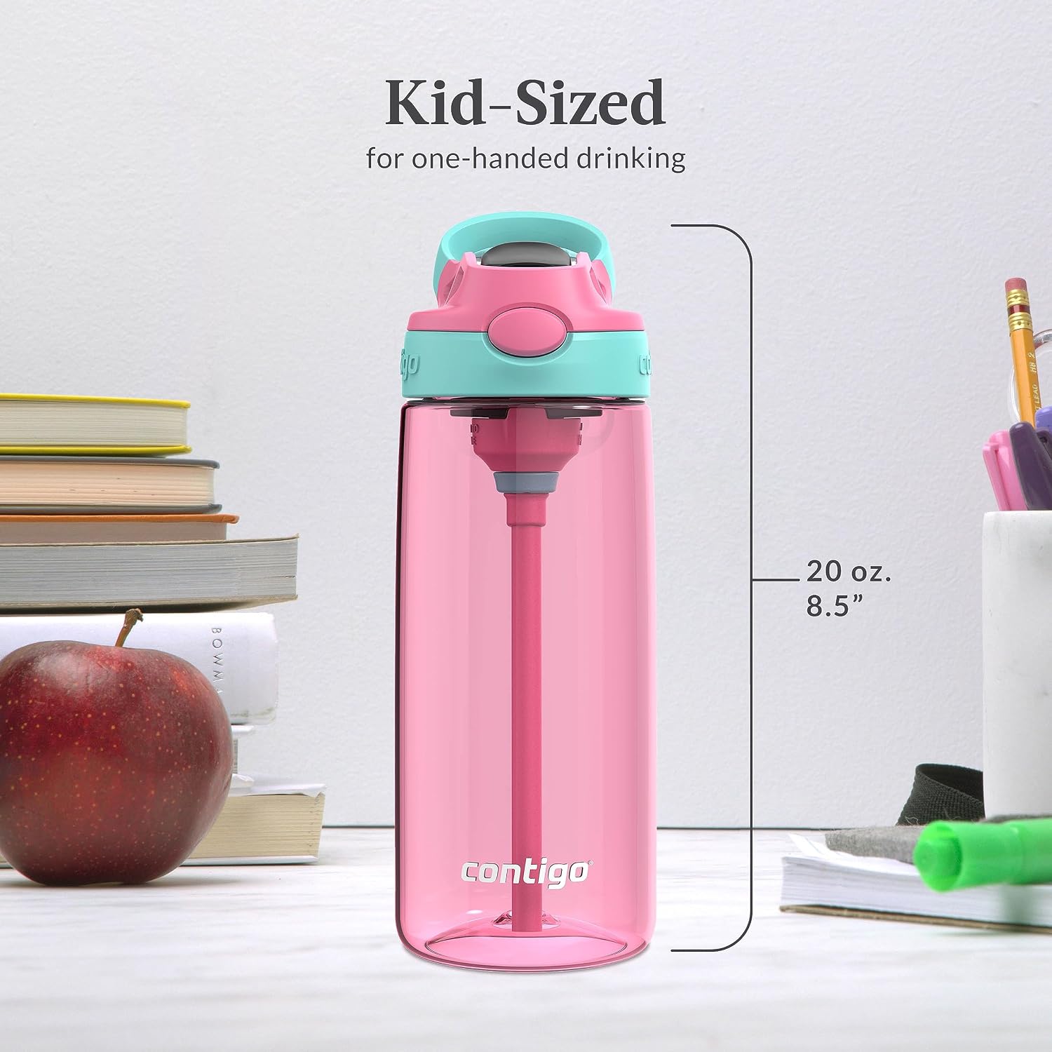 Contigo Aubrey Kids Water Bottle,20oz,Azalea/Jade & Blue Raspberry.Azalea,Spill-Proof Lid,Dishwasher Safe,BPA Free,(Pack of 8)