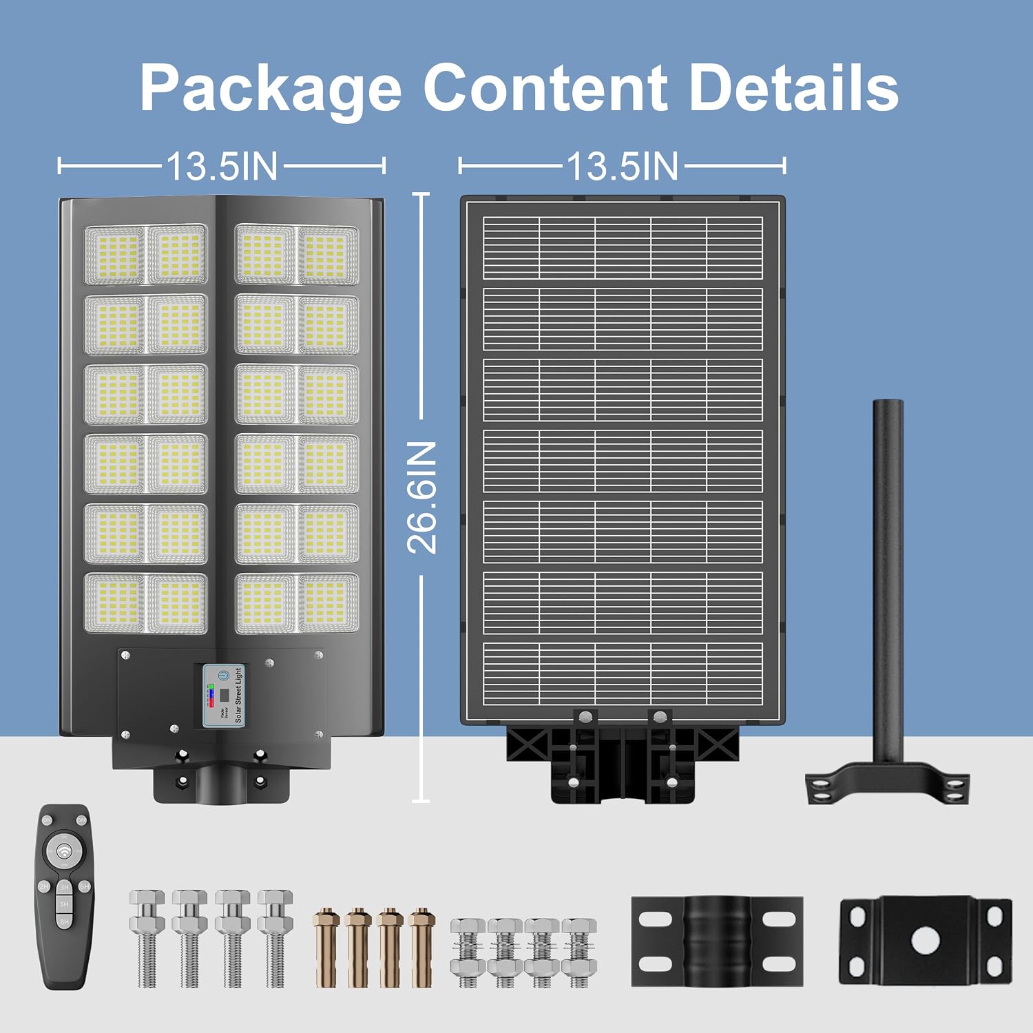 9000W Solar Street Light, Solar Street Lights Outdoor 120000LM, Commercial Parking Lot Light 7000K, Flood Outdoor Lights IP67 Waterproof with Motion Sensor, 3-Year Warranty