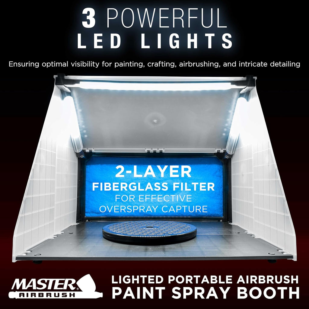 Master Airbrush Portable Airbrush Spray Booth Station with LED Lights, 25W Fan, Turntable & 6' Exhaust Hose, 16.5'x19'x13.5' Hobby Airbrush Booth for Painting, Models, Arts, Crafts, Cakes