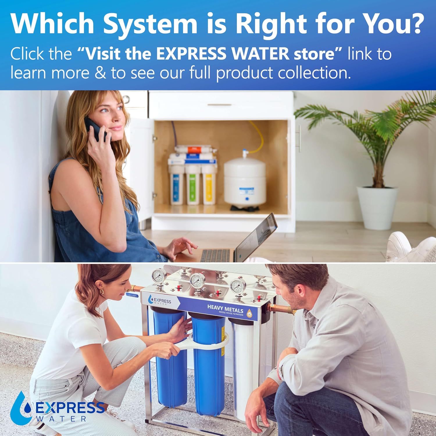 Express Water Whole House Water Filter System | IRON & MANGANESE | 3 Stage Full Home Filtration, Top-Tier Filters Removes Stains/Color on Glass-Ware, Fixtures, Laundry, Signf. Reduces Lead & Arsenic