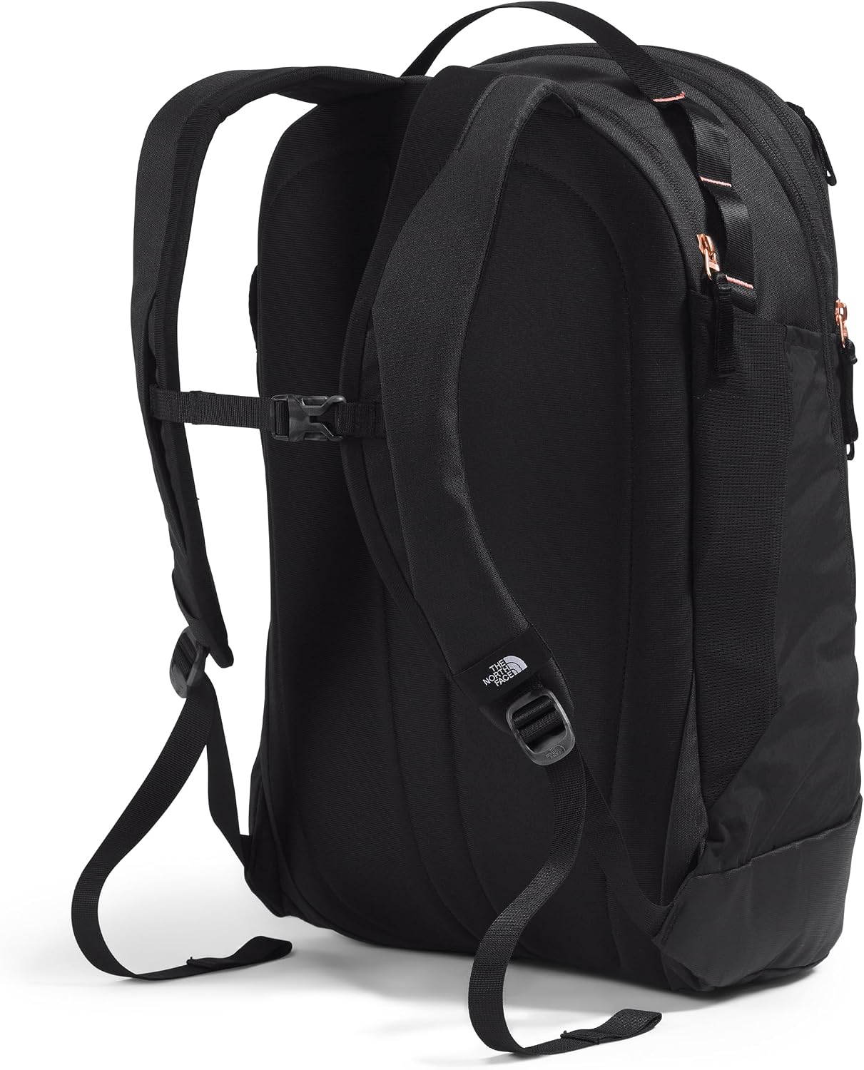 The North Face Women's Isabella Transit Backpack | Commuter Travel Bag with 16' Laptop Sleeve, Water-Repellent Finish, Women-Specific Fit, TNF Black Light Heather/Burnt Coral Metallic-NPF, One Size
