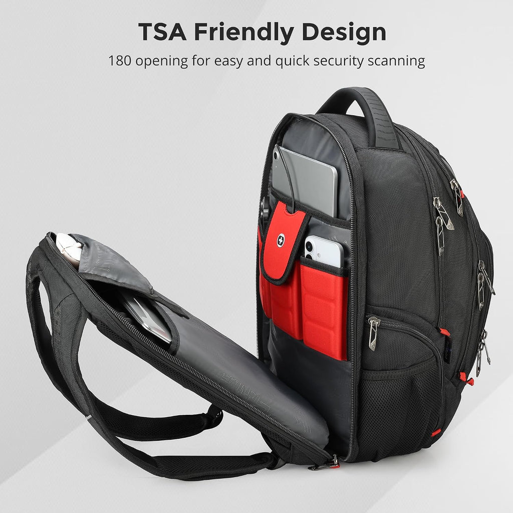 Swissdigital Design Travel Backpack for men with Apple Find My, TSA Friendly USB Charging RFID Protection Business Backpack Fits 15.6' Laptops Black | J149508F-BR