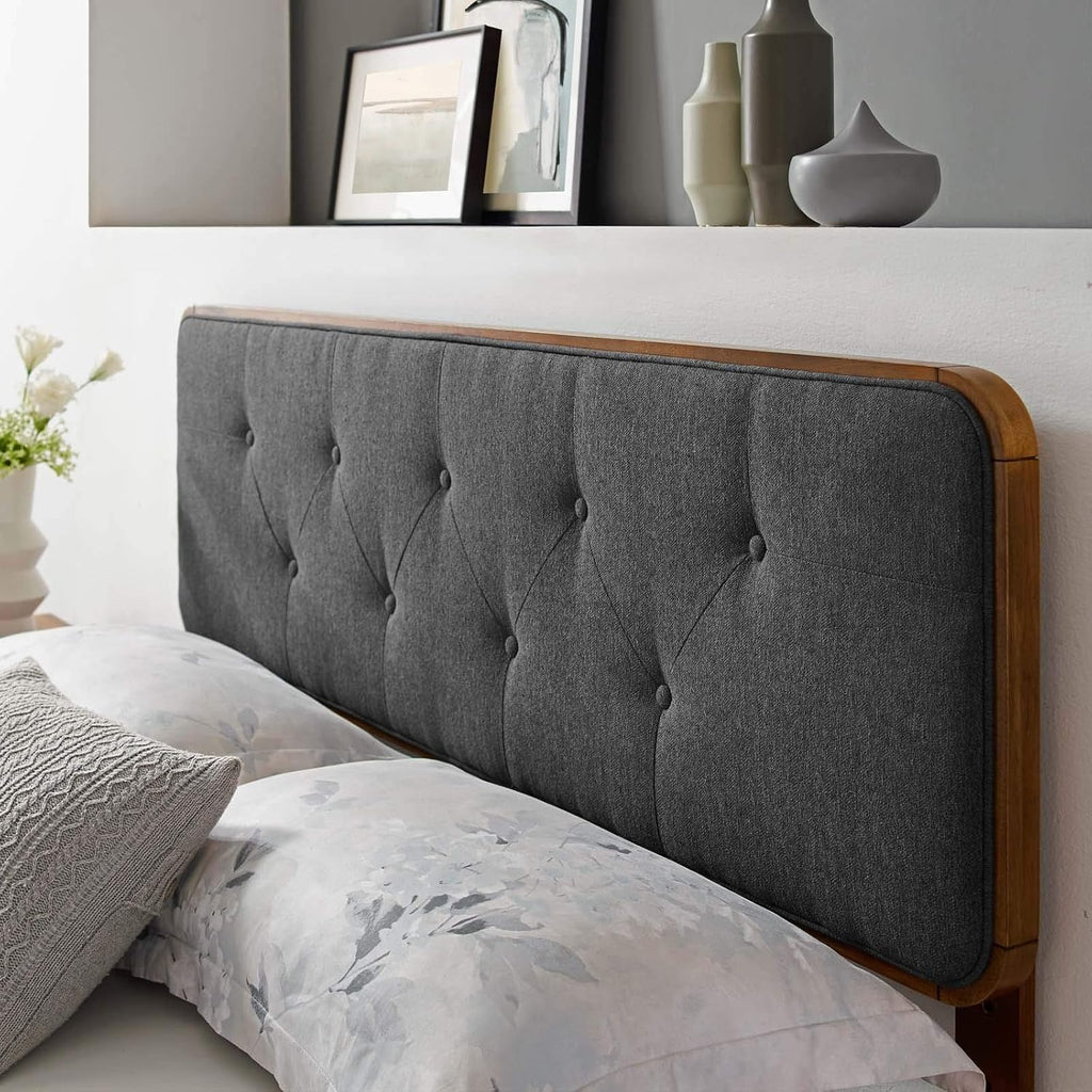 Modway MOD-6234-WAL-CHA Collins Tufted Queen Fabric and Wood Headboard, Walnut Charcoal