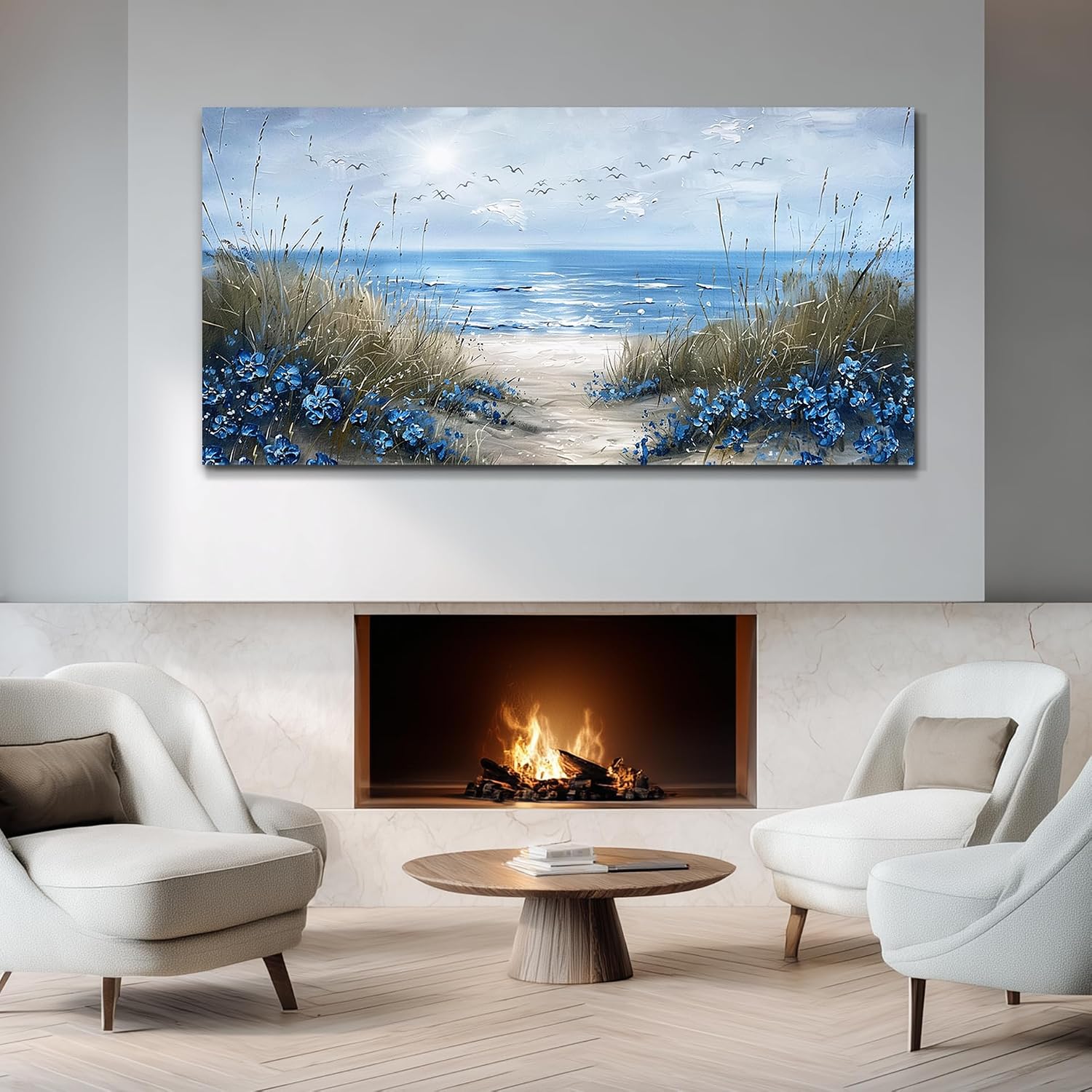 KELIYUAN Large Wall Decor For Living Room Canvas Wall Art For Office Bedroom Aesthetic Blue Ocean Sea Wave Wall Painting Artwork Pictures Modern Beach Posters Ready To Hang Home Decoration 30'x60'
