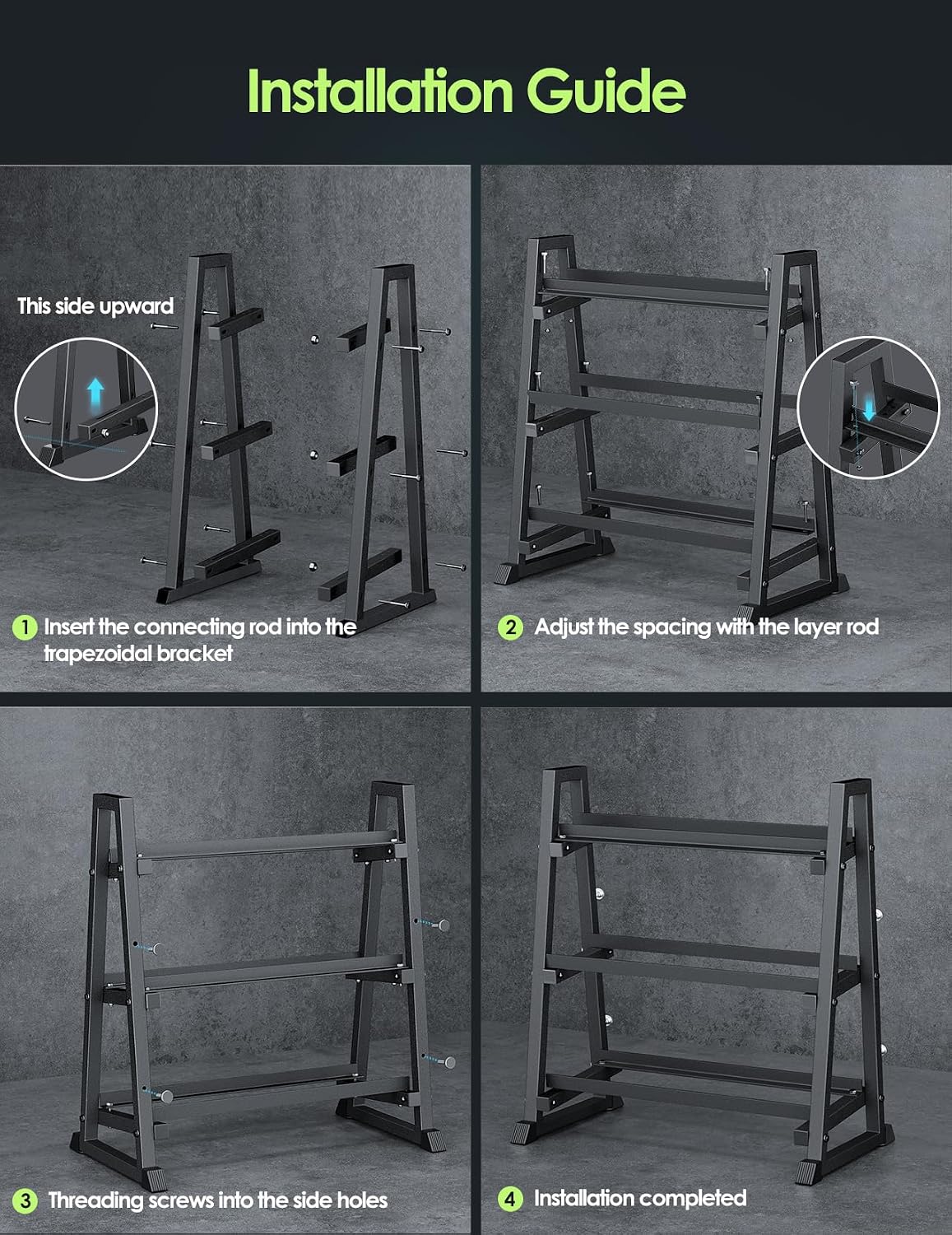 Leteuke Dumbbell Rack, 3 Tiers Heavy Duty Weight Rack for Home Gym, Trapezoidal Frame Space Saving Weight Storage Racks for Dumbells, Kettlebells, Barbells, Dumbbell Rack Stand Only (1300LBS Capacity)