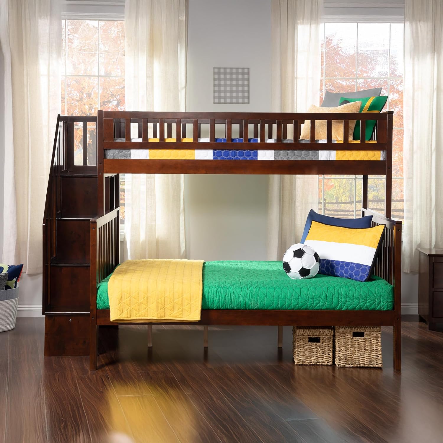 AFI, Woodland Staircase Bunk Bed Twin Over Full, Walnut