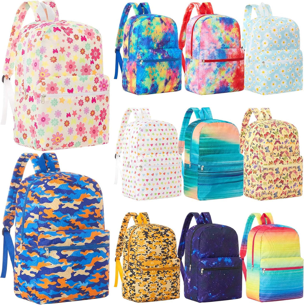 Amylove 12 Pack Backpack Bulk for Kids Lightweight School Wholesale Backpacks Printed Book Bag in Bulk for First Day of School (17 Inch,Assorted Color)