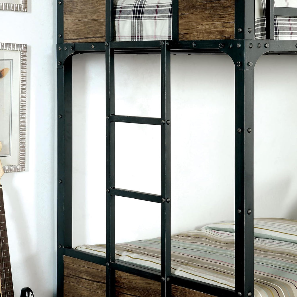 Furniture of America Baron Metal Twin Over Futon Bunk Bed in Black