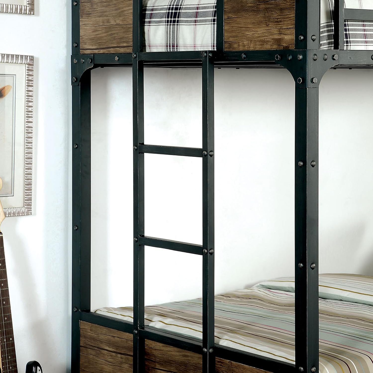 Furniture of America Baron Metal Twin Over Futon Bunk Bed in Black