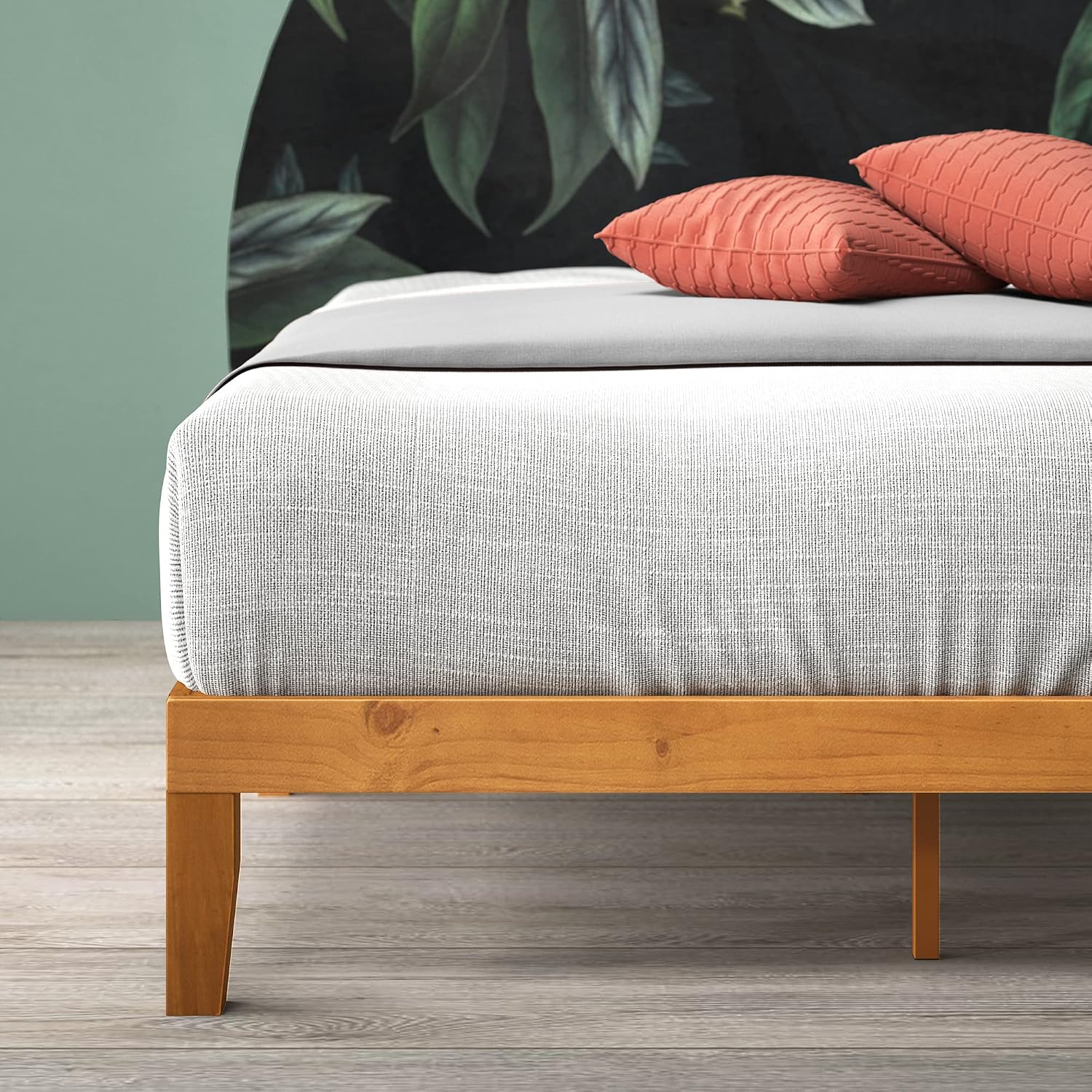 Zinus 12 Inch Solid Wood Platform Bed / No Boxspring needed / Wood Slat Support / Rustic Pine Finish, Queen (OLB-PWPBO-12Q)