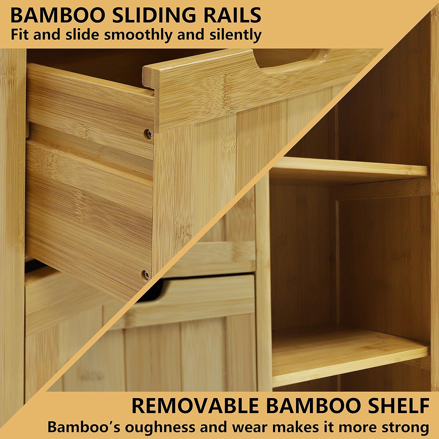 Yardenaler Bamboo Bathroom Storage Cabinet with 4 Drawers & 2 Removable Shelves, Freestanding Storage Organizer Multifunctional for Living Room, Bathroom, Natural