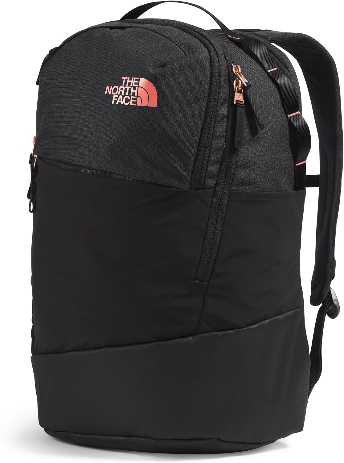 The North Face Women's Isabella Transit Backpack | Commuter Travel Bag with 16' Laptop Sleeve, Water-Repellent Finish, Women-Specific Fit, TNF Black Light Heather/Burnt Coral Metallic-NPF, One Size