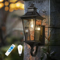 Emliviar Solar Exterior Front Porch Light with Remote Control, 3 Lighting Modes Waterproof Solar Wall Lantern, Auto On/Off Black Outside Light with Clear Glass, 500181-SL BK