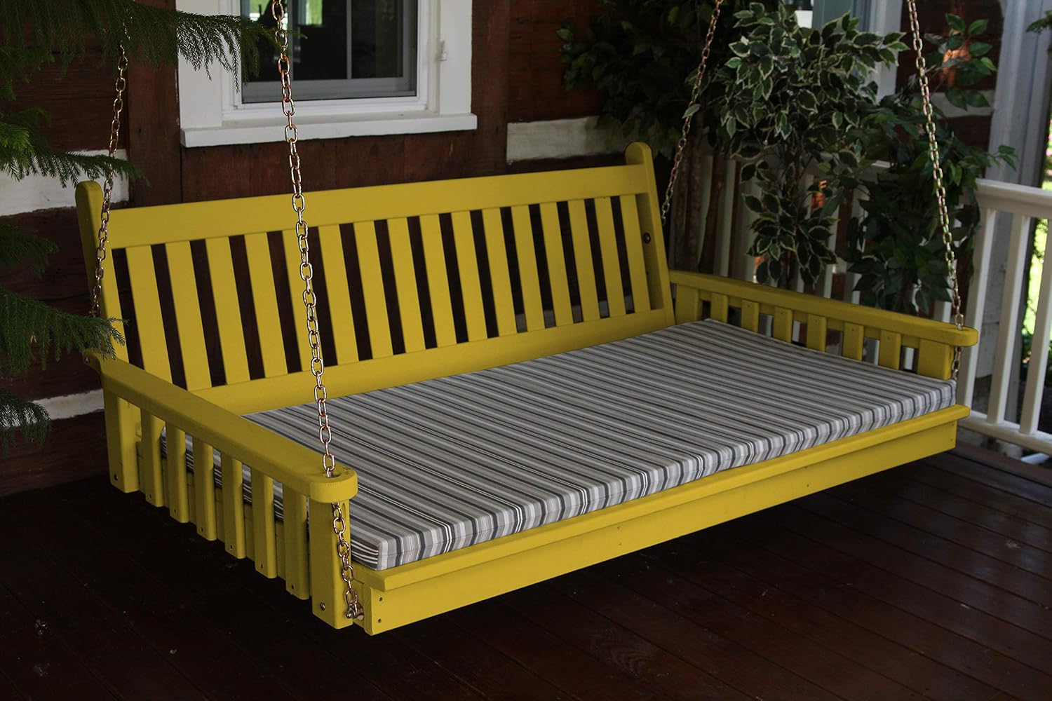 A & L Furniture Yellow Pine Twin Mattress Traditional English Swing Bed, 75', Canary Yellow