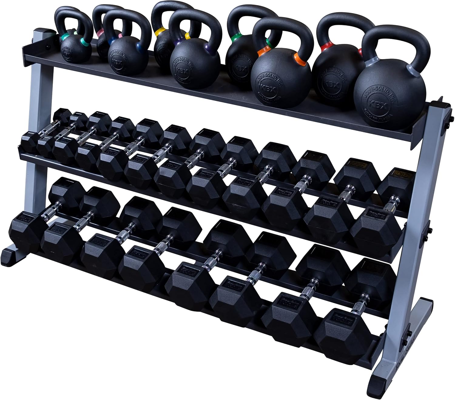 Body-Solid (GDR60B) 2-Tier Dumbbell Rack Stand Only, Heavy-Duty Dumbell Weight Storage Racks for Hand Weights, Home Gym Organizer Can Hold 5-50 lbs. Dumbbells