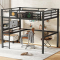 JIVOIT Full Size Metal Loft Bed Frame with Desk, Bedside Storage Basket, Side Clock Design, Pegboard, 68' H Metal Loft Bed with Slats Support, No Spring Box Needed
