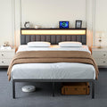 Queen Bed Frame no Box Spring Needed, Bed Queen Size with Headboard & Led Lights & Charging Station, Queen Metal Bed Frame, Queen Bed Frames Noise-Free/Assembly Easily, Black Bed Frame Queen