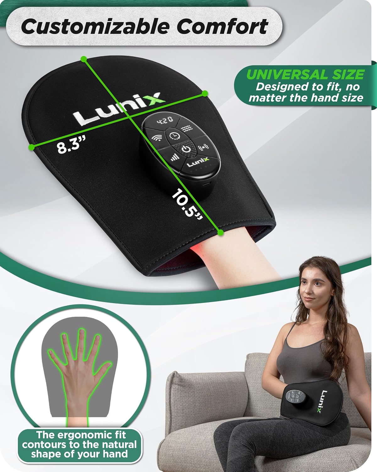 Lunix LX23 Red Light Therapy for Hand, 50 Triple Chips LED 850 and 660nm, Infrared Therapy for Circulation & Joint Support with Vibration, Portable, Rechargeable, Adjustable Intensity