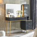 T4TREAM Fluted Makeup Vanity Desk with 36' HD Lighted Mirror, 48' Big Modern Vanity Desk with Mirror and Lights, Dressing Table with 5 Drawers & Shelves, Glass Top for Bedroom, Dark Grey