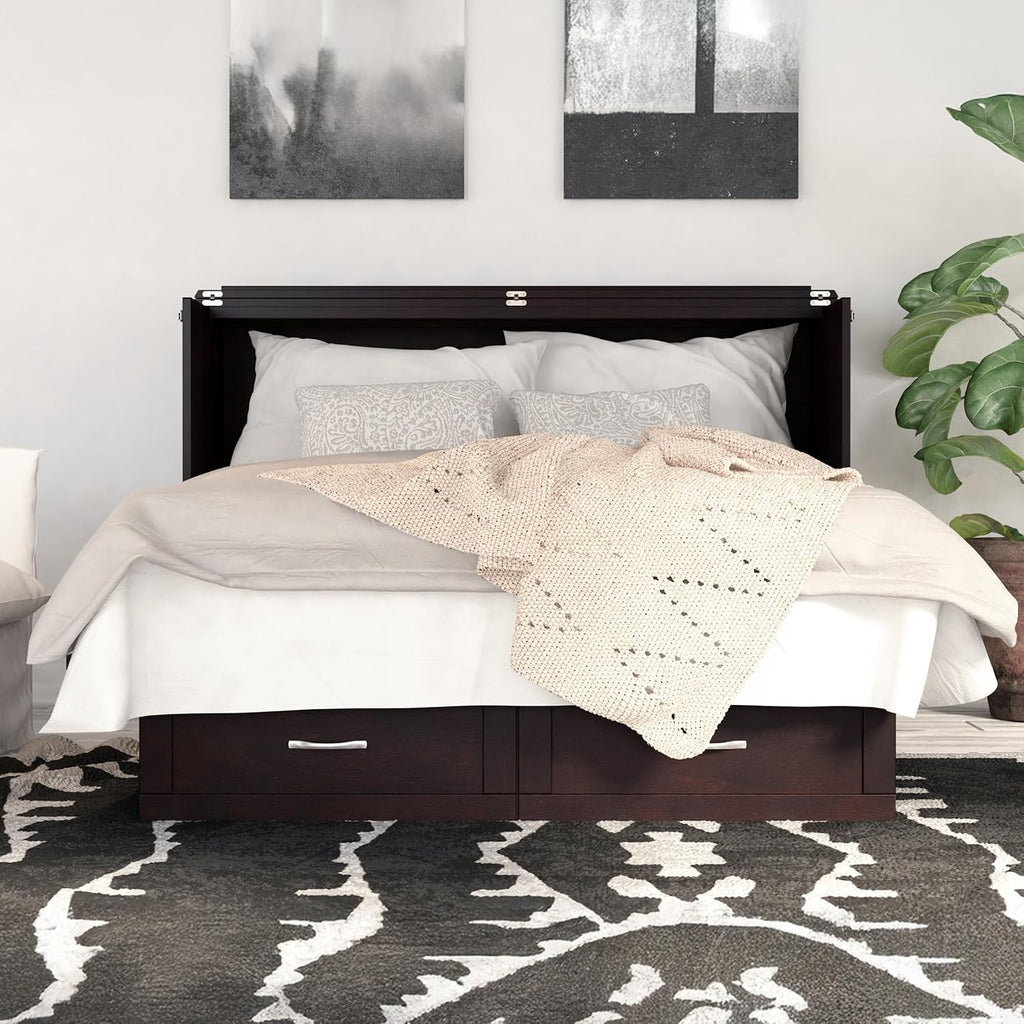 AFI, Monroe Queen Murphy Bed Chest with 6' Mattress, Storage Drawer & Built-in USB Charger, Espresso