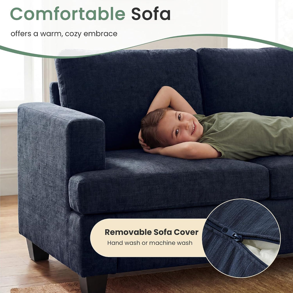 Fiona's magic 6 Seats Couch Set, 2 Piece Set Comfy Sofa, 3 Seater Sofa*2 with Deep Seats for Living Room, Modern Sleeper Couch, Navy Chenille