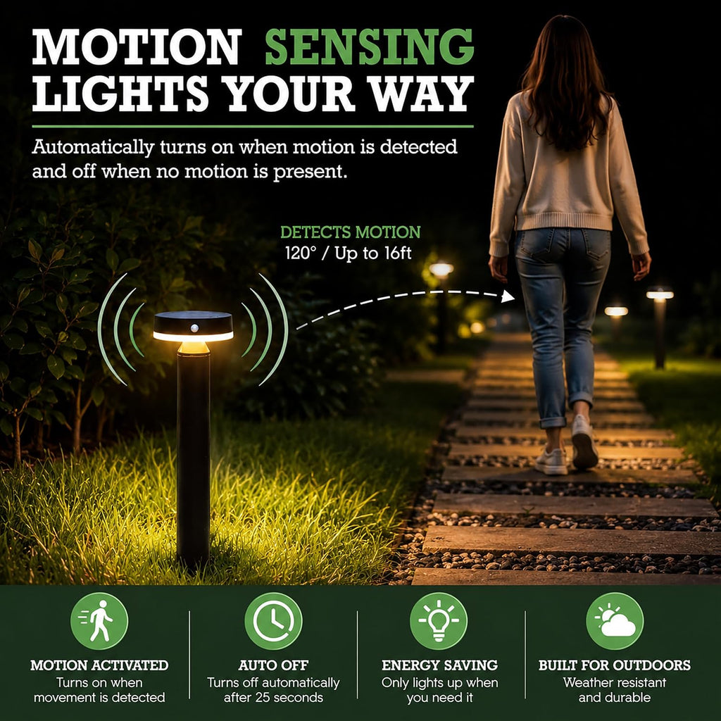 20' Solar Landscape Lights - Outdoor Solar Lights for Yard - PIR Sensor & Two Light Modes - 50lm & 400lm - Rechargeable Battery Last Up to 55 Hours - 3000K - IP44 Weather Resistant - 4 Pack