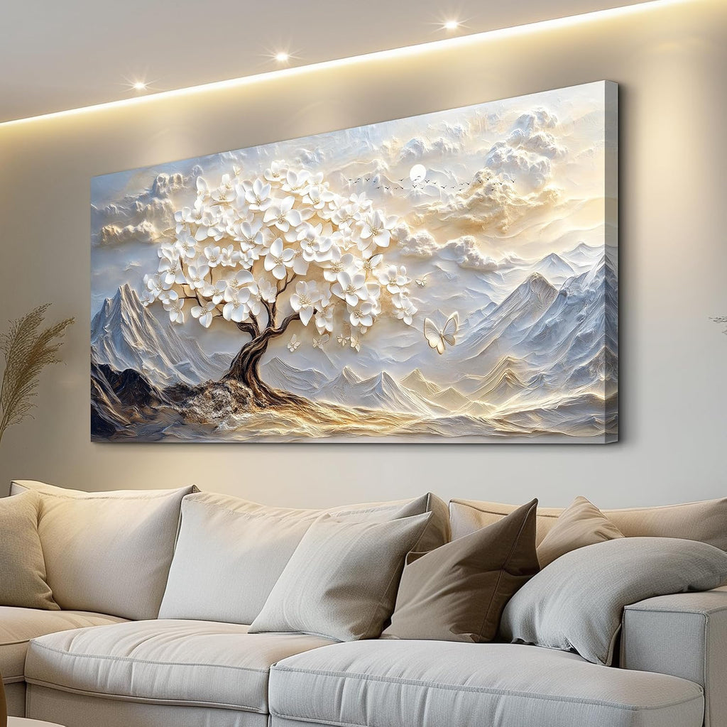 JUDASJART Canvas Wall Art For Living Room Large Wall Decor For Office Bedroom Decorations White Blossom Tree Landscape Pictures Abstract Painting Artwork Room Wall Mural Aesthetic Home Decor 30x60 In