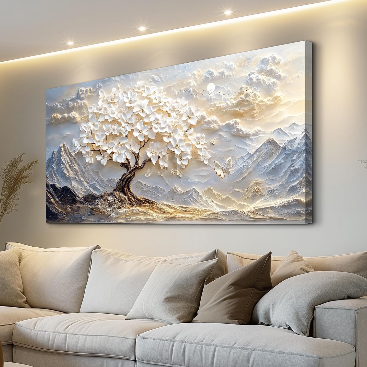 JUDASJART Canvas Wall Art For Living Room Large Wall Decor For Office Bedroom Decorations White Blossom Tree Landscape Pictures Abstract Painting Artwork Room Wall Mural Aesthetic Home Decor 30x60 In