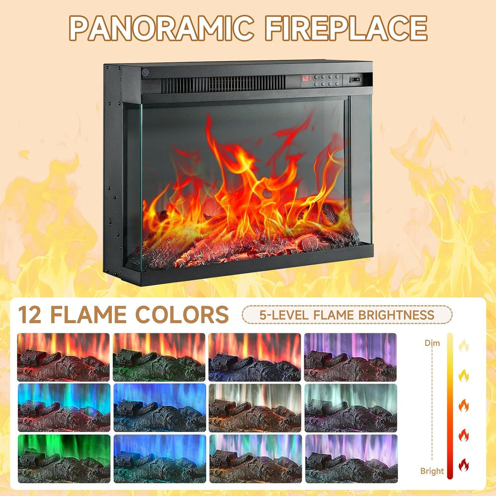 ROCKPOINT 3 Sided Glass 59' Fireplace TV Stand for TVs up to 65inch, Media Entertainment Center with Glass Door Storage Cabinet,24' Electric Fireplace with LED Light and Flame Colors,Grey
